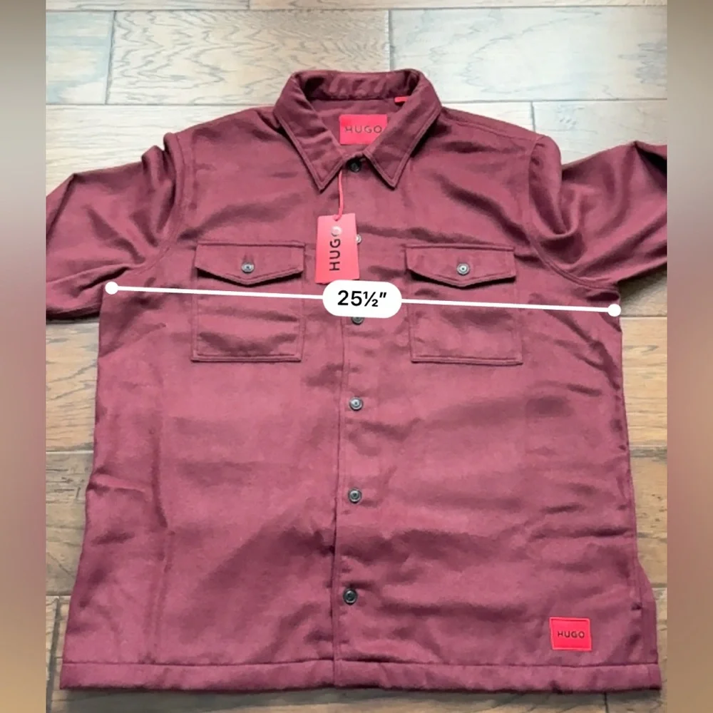 HUGO Boss Men's Size XXL Dark Red Enalu Oversized Fit Button Up Shirt Pockets - Picture 6 of 11
